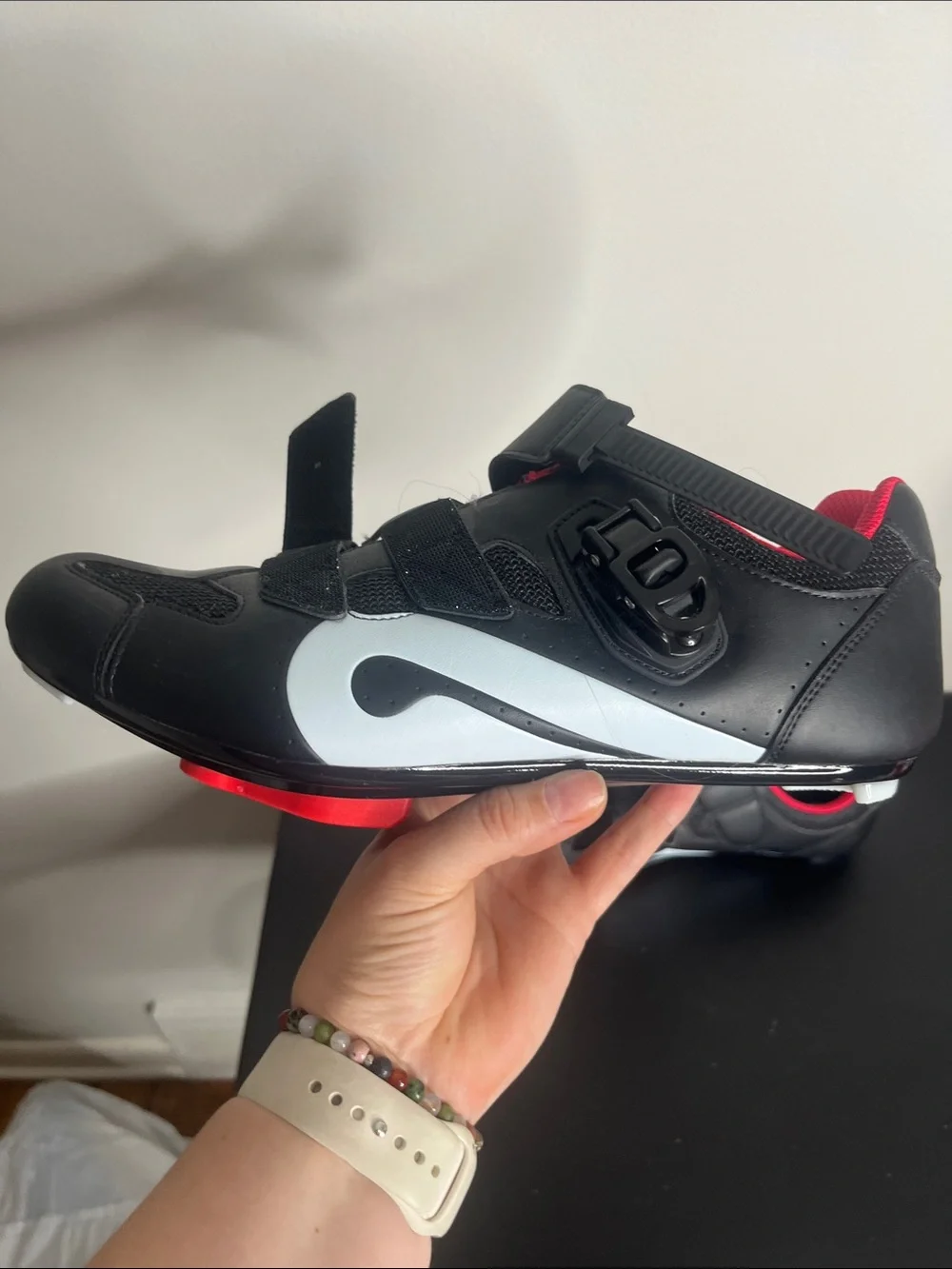 Peloton Black and Red Men's Athletic Cycling Shoes with Dial Closure